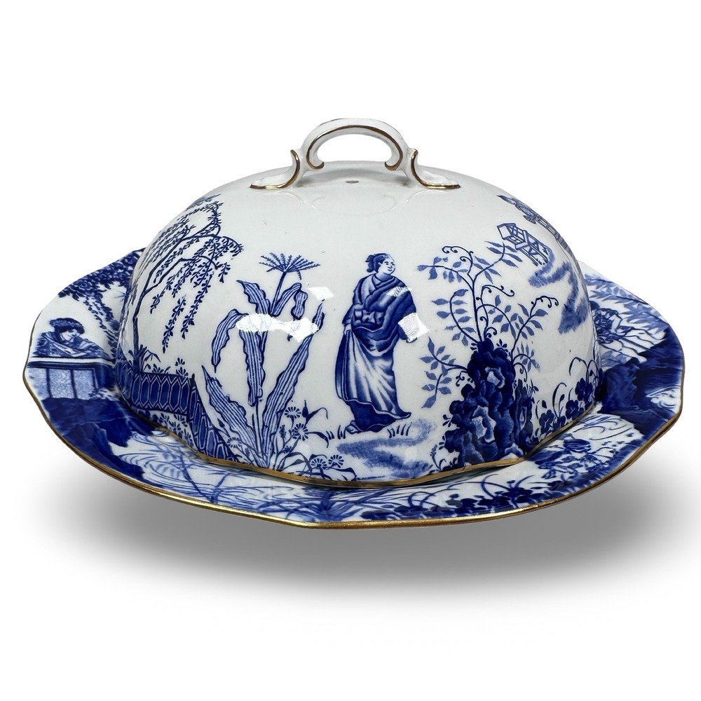 Royal Crown Derby Blue Mikado Covered Serving Dish Bone China England Gold Trim